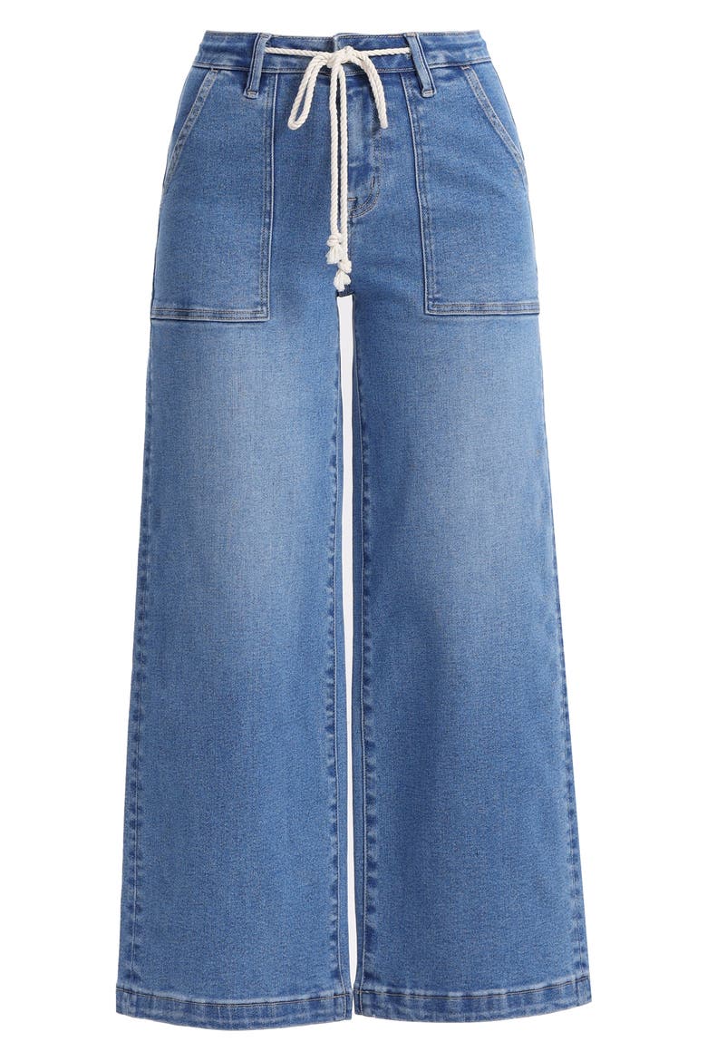 Drawstring High Waist Ankle Wide Leg Jeans, Alternate, color, MEDIUM BLUE