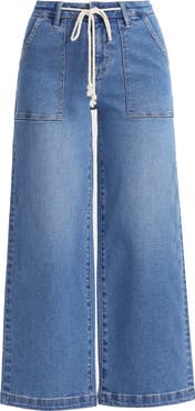Bayeas Drawstring High Waist Ankle Wide Leg Jeans