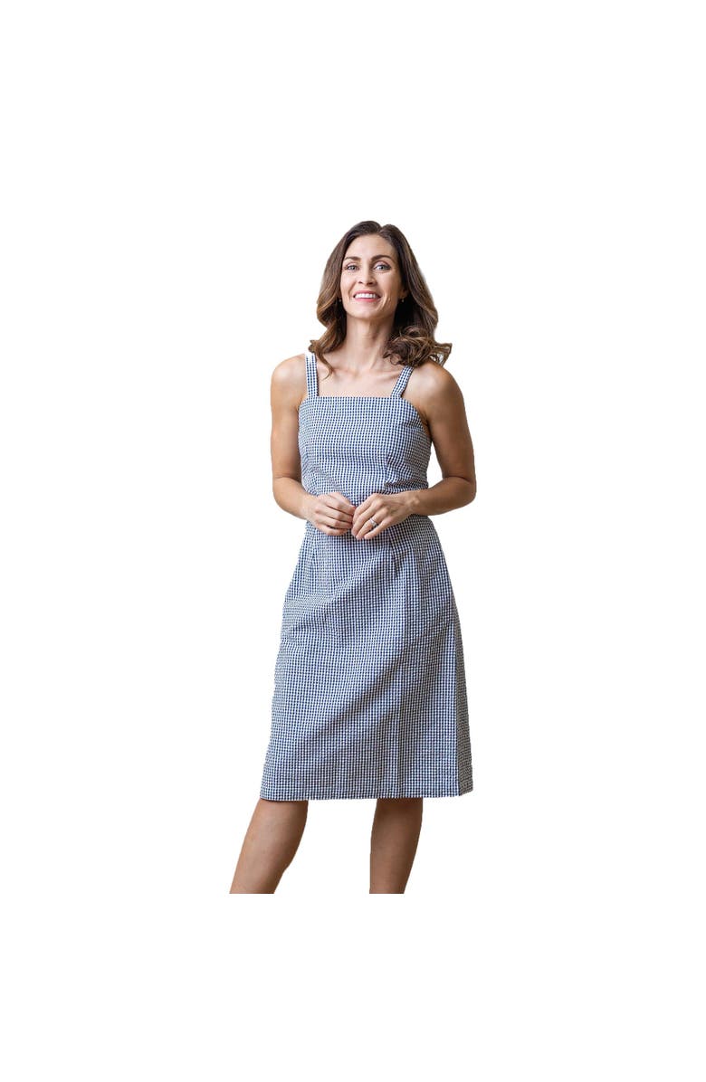 Hope & Henry Women's Organic Seersucker Sheath Dress, Main, color, Navy Gingham Seersucker