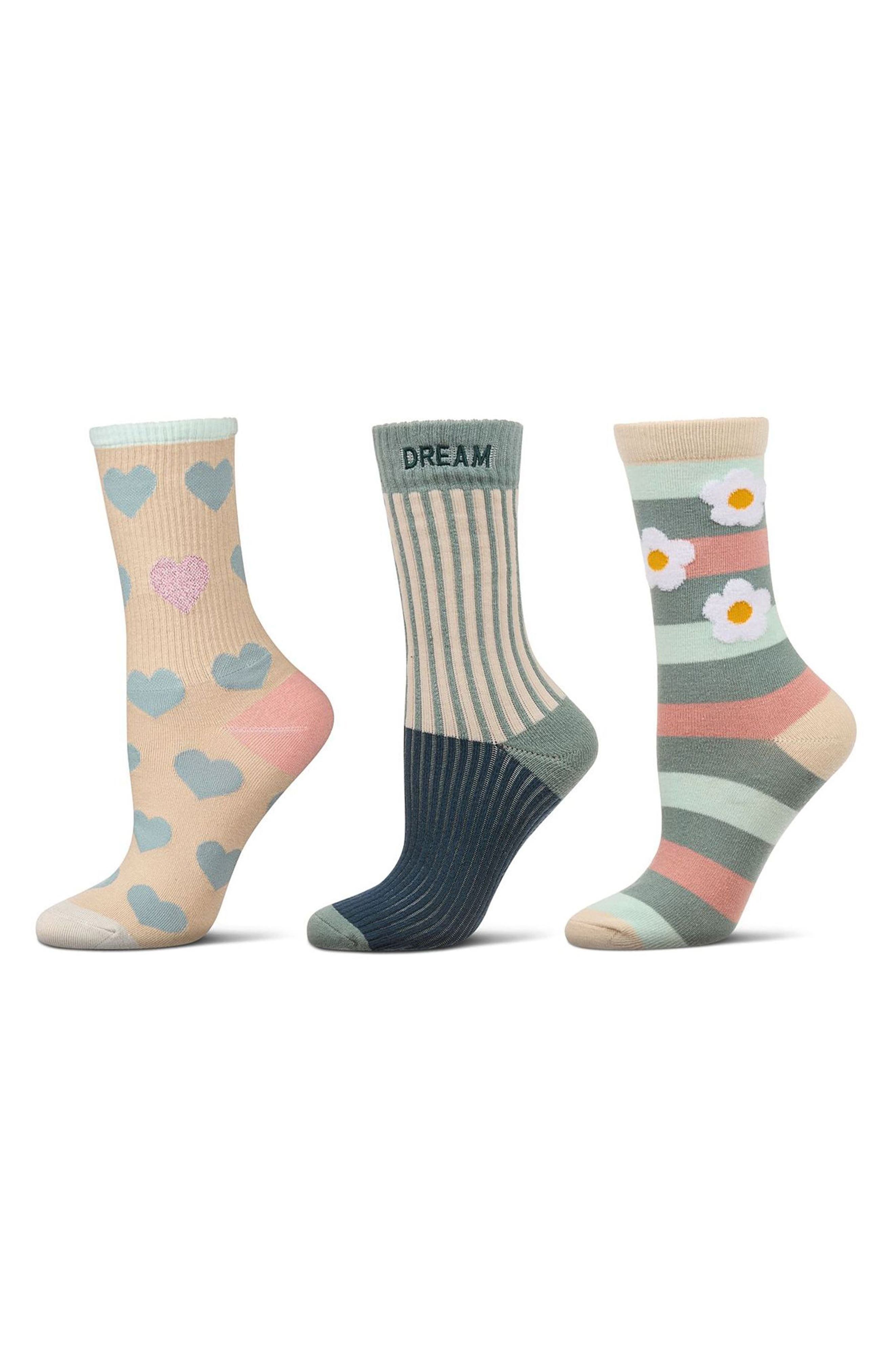 MeMoi Assorted 3-Pack Crew Socks in Green 