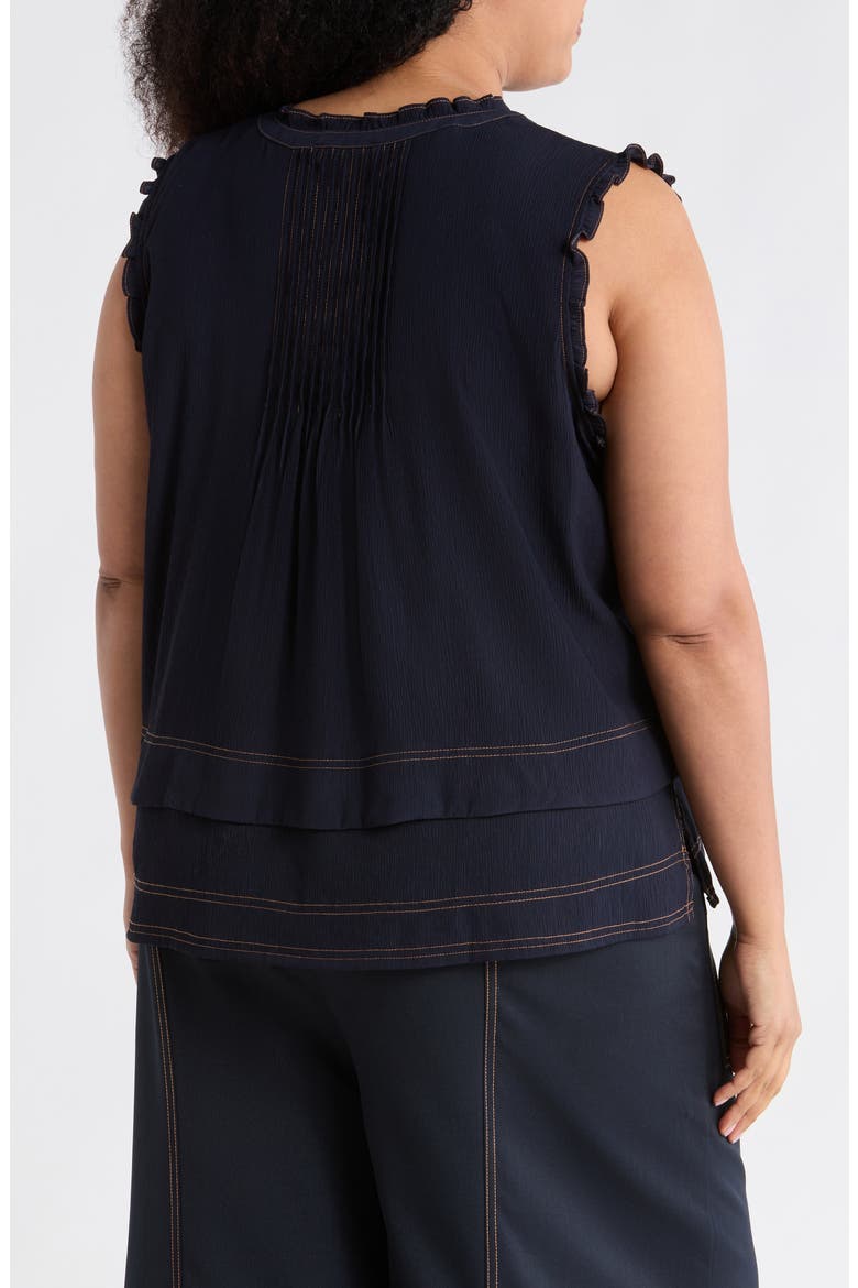 Topstitched Sleeveless Top, Alternate, color, NAVY/ KHAKI