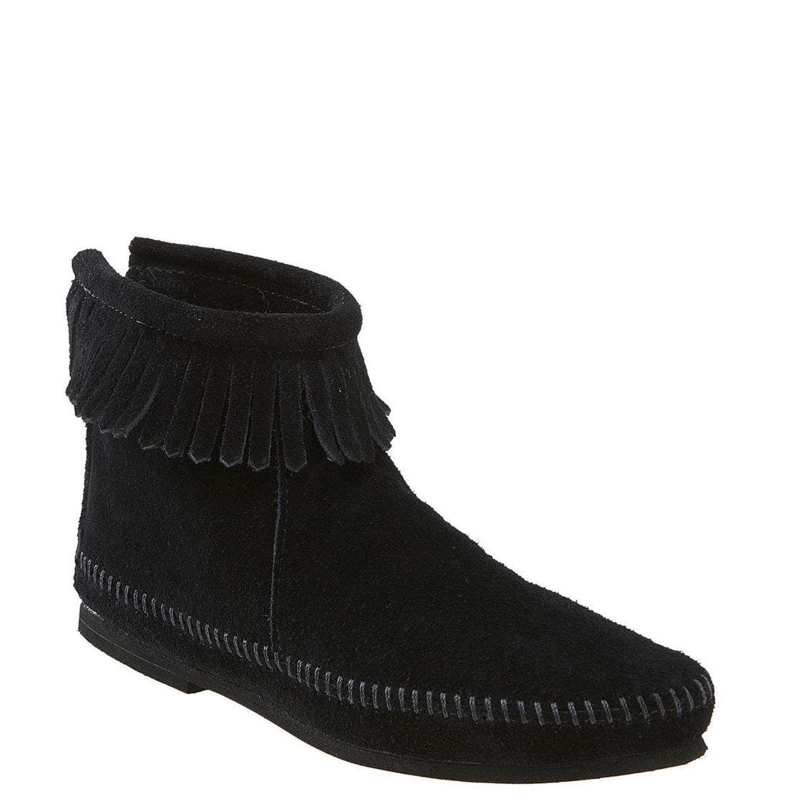 Fringed Short Boot, Main, color, BLACK