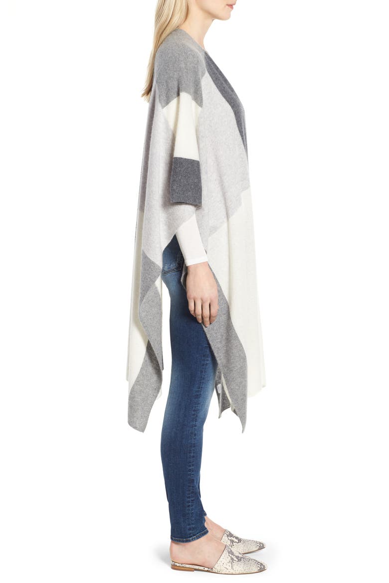 Colorblock Cashmere Ruana, Alternate, color, GREY MEDIUM HEATHER COMBO