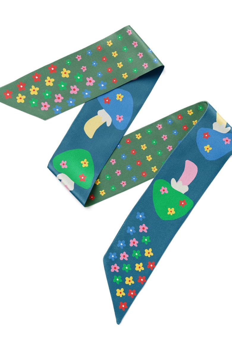 Mushroom Floral Twilly Ribbon Scarf, Alternate, color, Beige