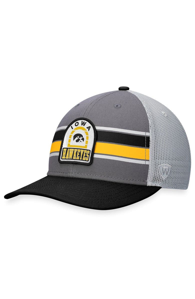 TOP OF THE WORLD Men's Top of the World Gray/Black Iowa Hawkeyes Aurora Trucker Adjustable Hat, Main, color, 