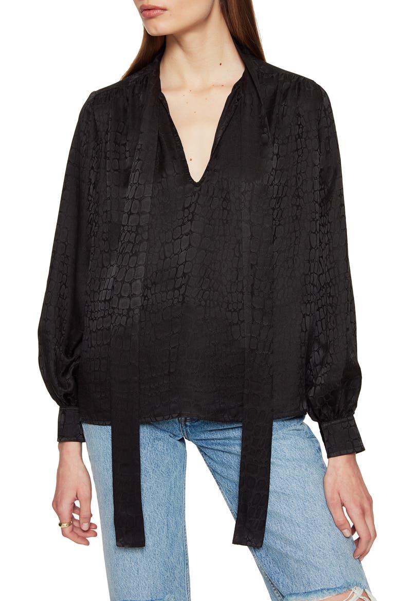Delilah Croc Jacquard Silk Top, Alternate, color, BLACK JACQUARD