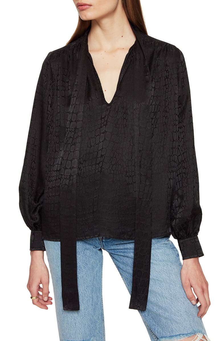 ANINE BING Delilah Croc Jacquard Silk Top, Alternate, color, 