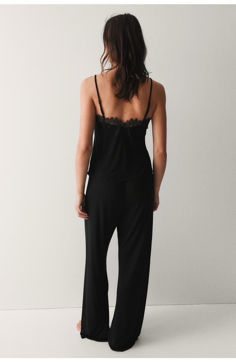 H&M Lace-trimmed Jersey Pyjamas, Alternate, color, Black