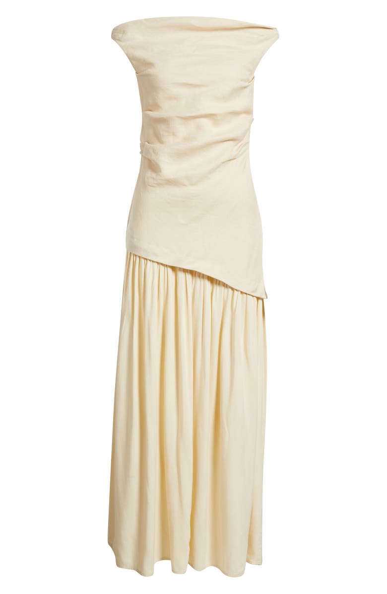 Faithfull the Brand Roma Asymmetric Off the Shoulder Maxi Dress, Alternate, color, Panna