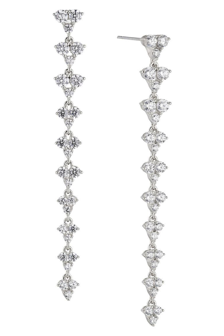 Pavé the Way Cubic Zirconia Linear Drop Earrings, Main, color, RHODIUM
