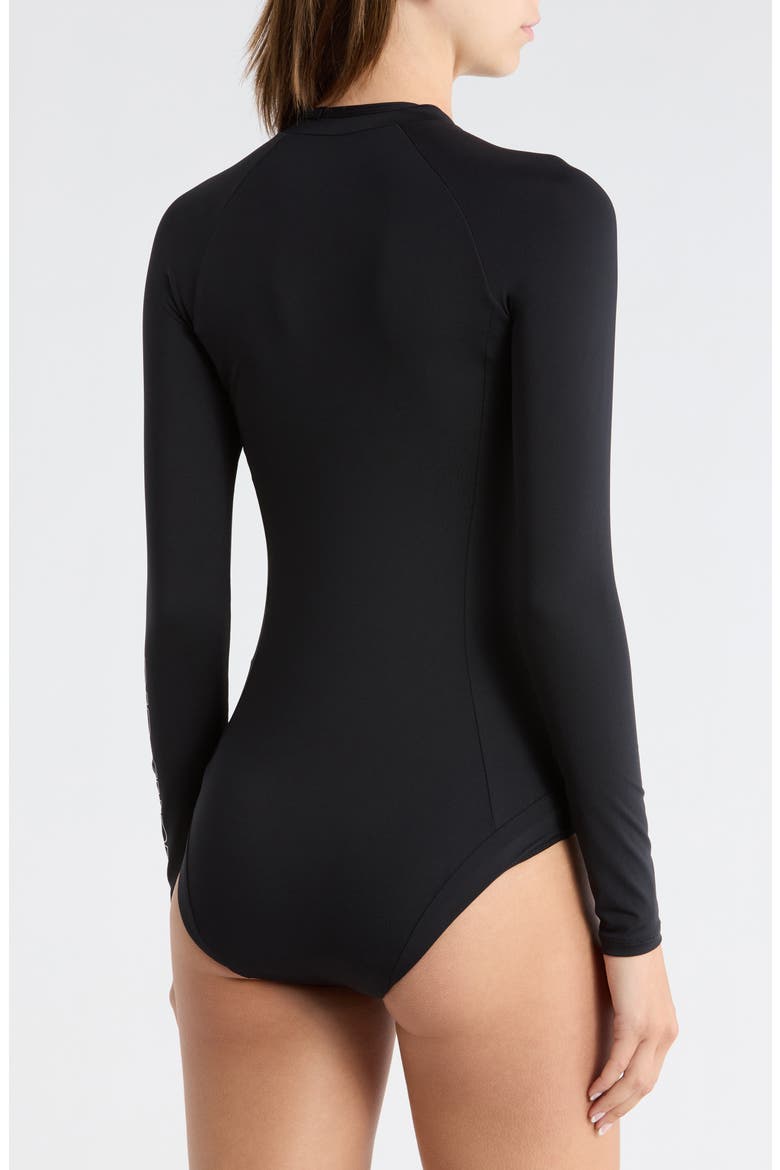 Surf Stripe Long Sleeve UPF 50+ One-Piece Rashguard Swimsuit, Alternate, color, BLACK