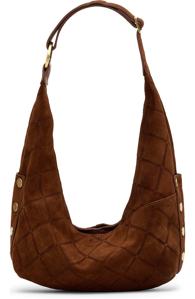 HAMMITT Tom Zip Medium Hobo Bag, Main, color, Chocolate Diamond Suede/Gold