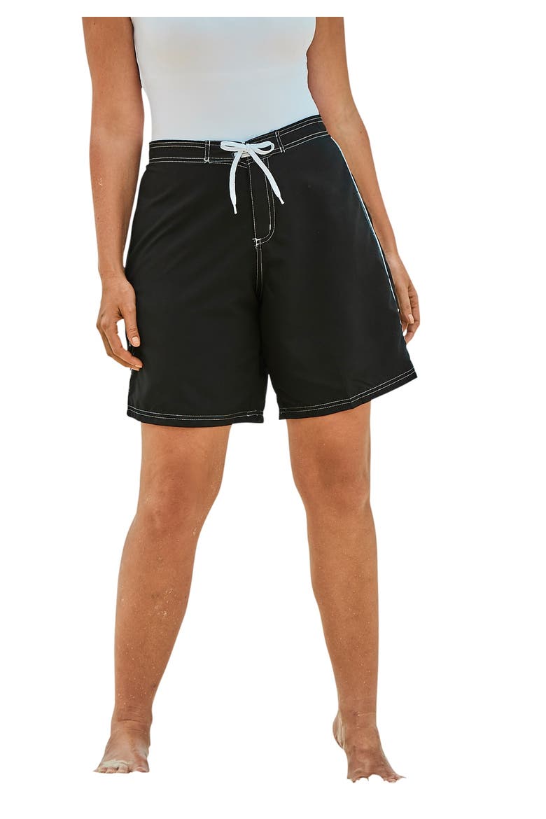 Contrast Trim Long Boardshort, Main, color, BLACK