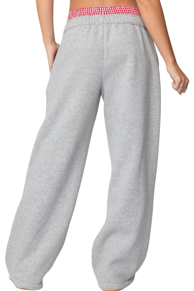 Gingham Waist Wide Leg Sweatpants, Alternate, color, GRAY