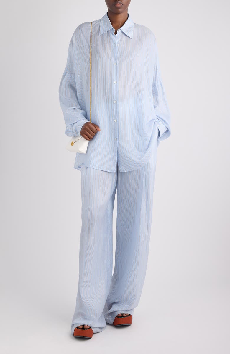 Dries Van Noten Celindo Super Compact Stripe Oversize Supima<sup>®</sup> Cotton Poplin Button-Up Shirt, Alternate, color, Light Blue