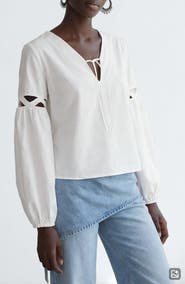 MANGO TEEN Tie Neck Cutout Poplin Top