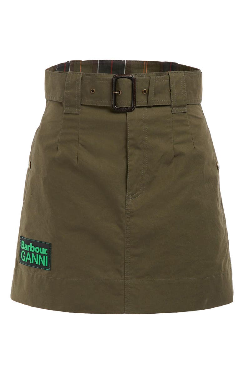 BARBOUR X GANNI x Ganni A-Line Belted Organic Cotton Skirt, Alternate, color,
