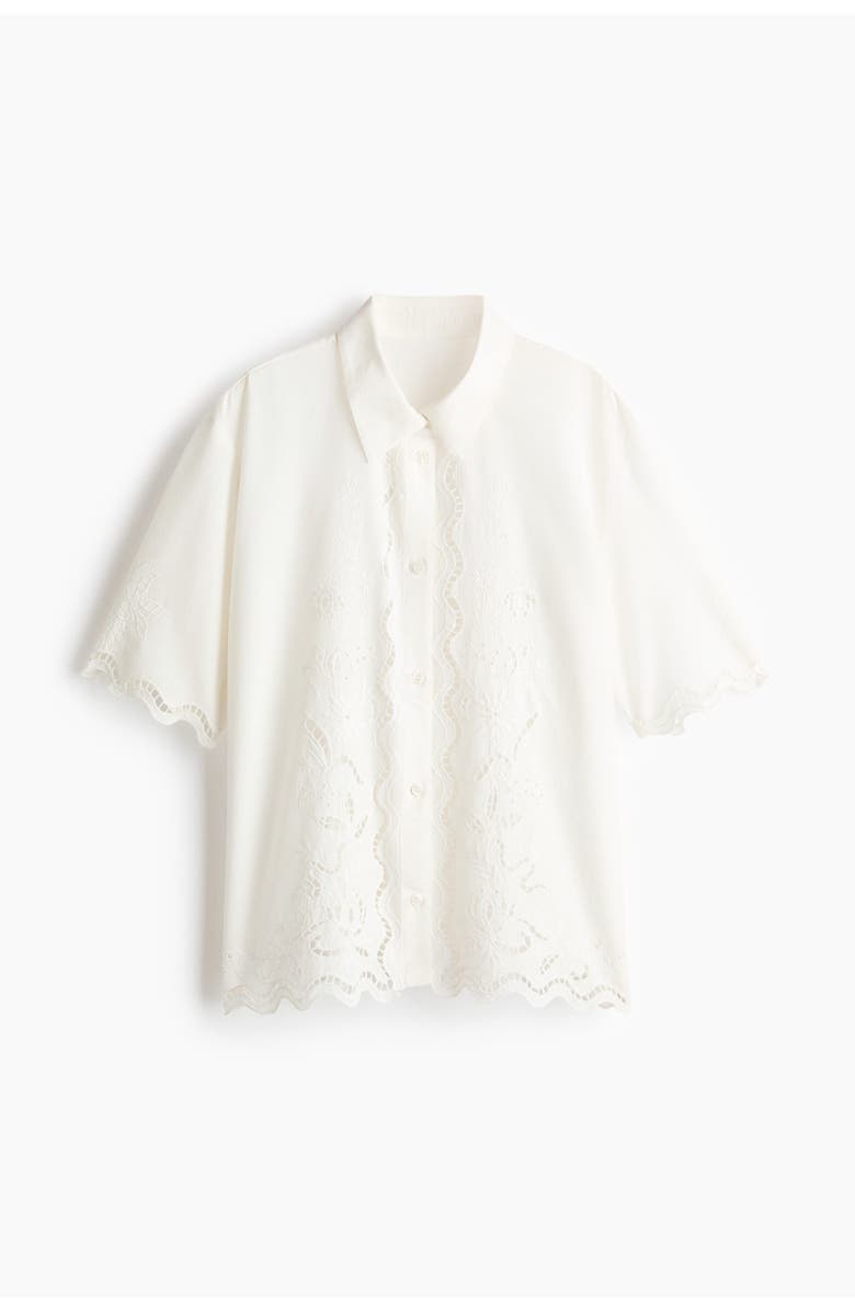 H&M Broderie Anglaise Cotton Beach Shirt, Alternate, color, White