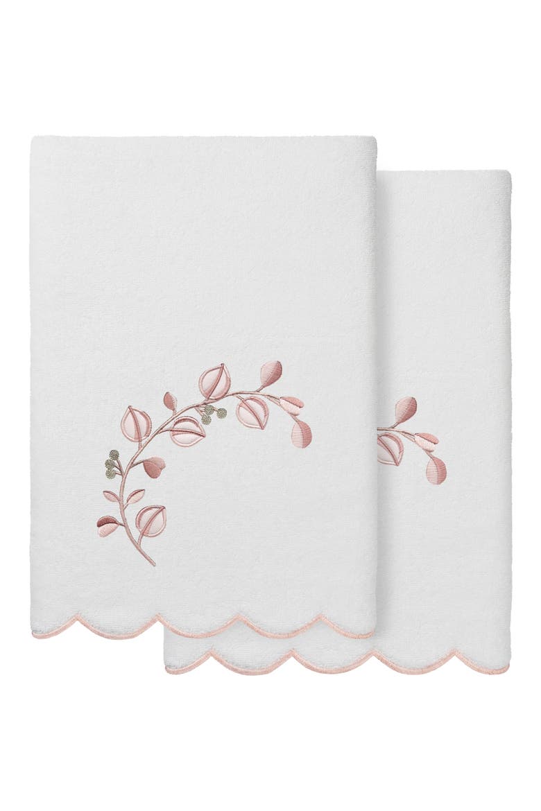 2-Piece Wild Branch Turkish Cotton Bath Towel Set, Main, color, WHITE/ PINK