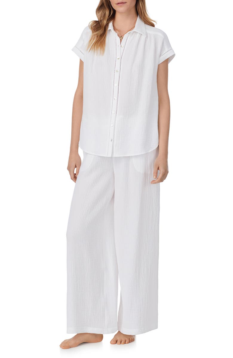 Eileen West Cotton Gauze Wide Leg Pajamas, Alternate, color, White