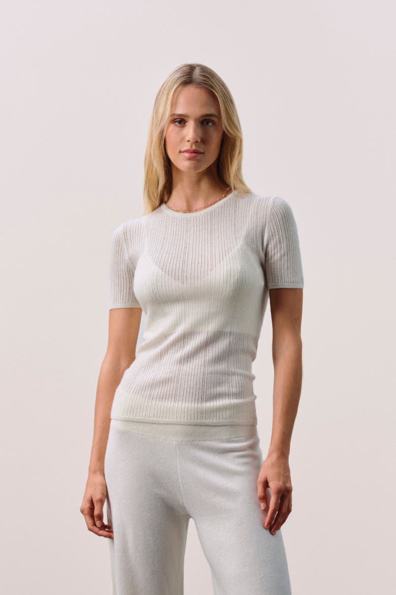 ETTA TRELLIS CASHMERE TEE, Main, color, Ecru