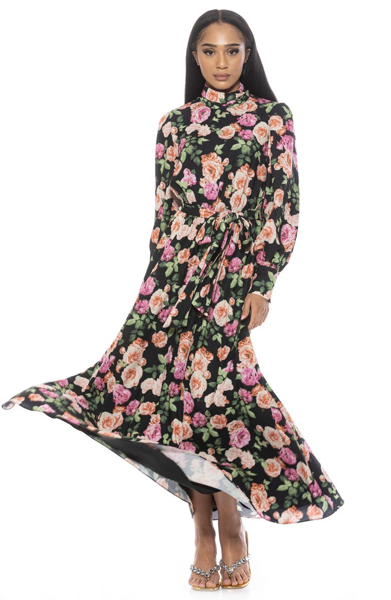 Alexia Admor Saliah Mockneck Blouson Sleeve Dress, Alternate, color, Black Multi