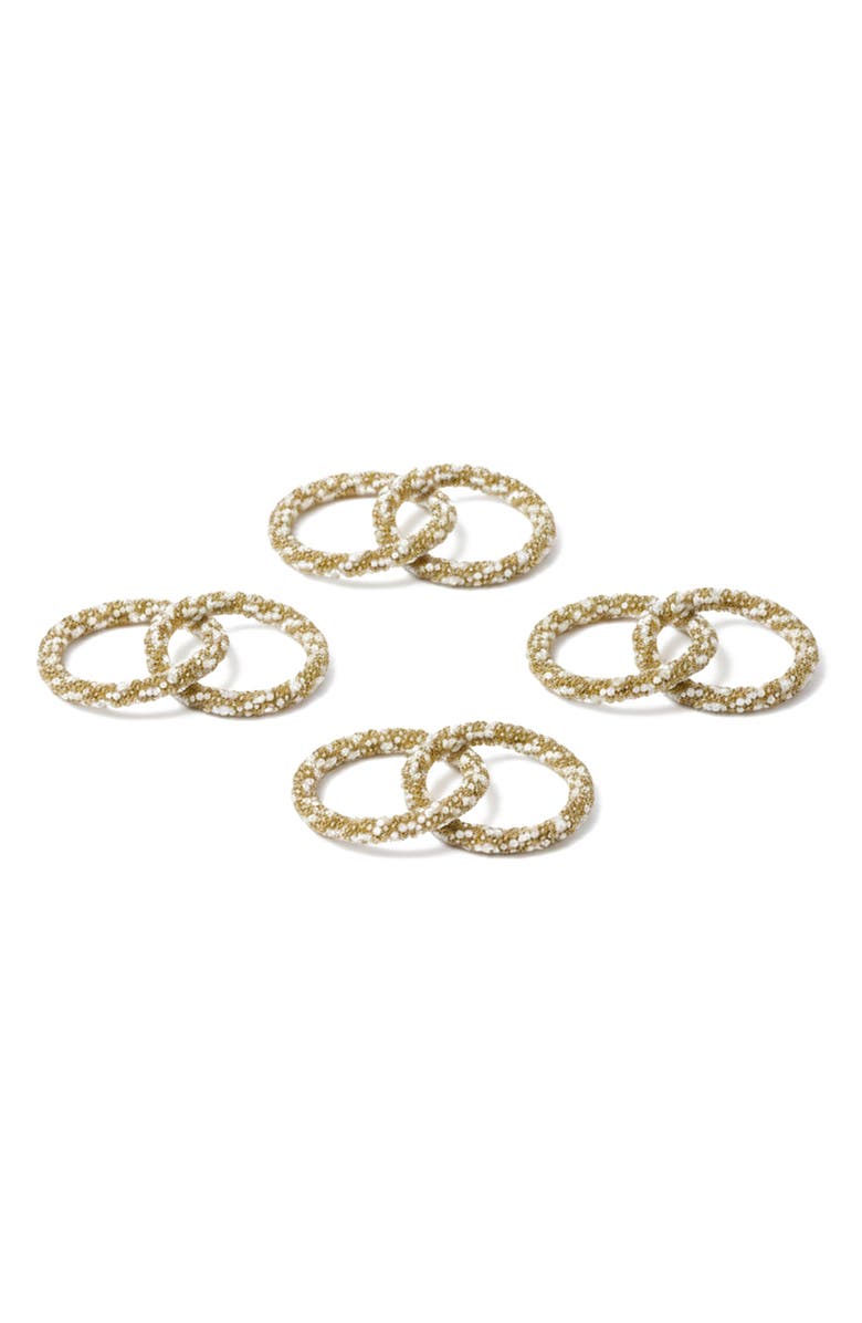 Tiramisu Gilded Pearl Weave Set of 4 Napkin Rings, Main, color, Gold