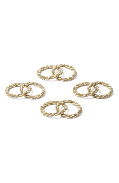 Gilded Pearl Weave Set of 4 Napkin Rings