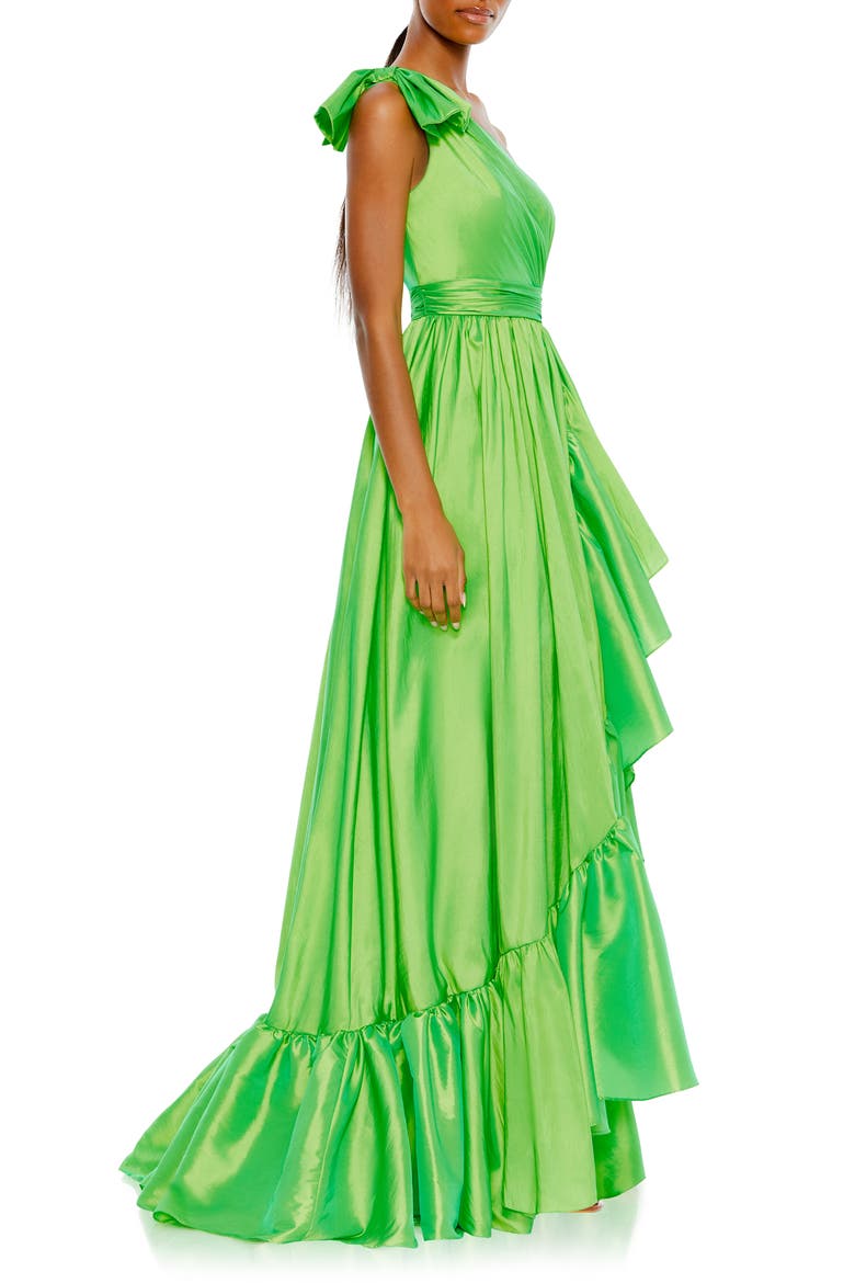 Ruffle One-Shoulder Taffeta Gown, Alternate, color, SPRING GREEN
