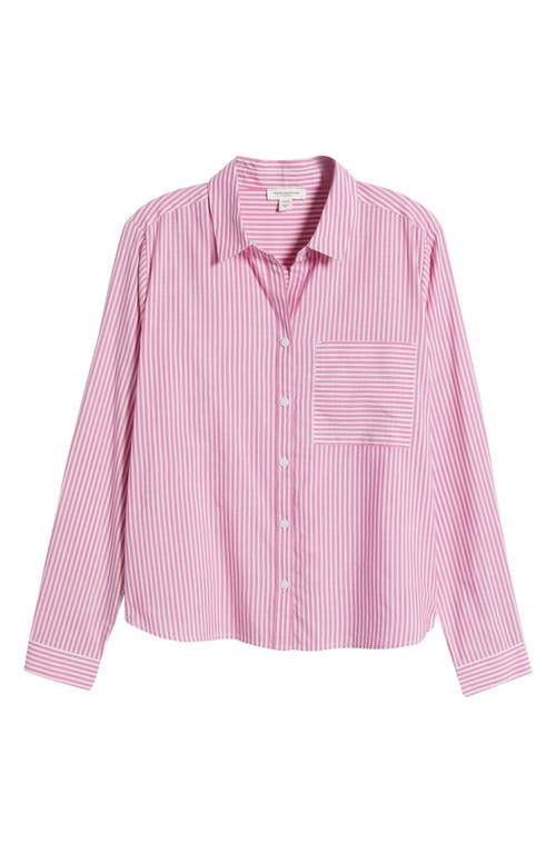 Beachlunchlounge Candy Stripe Cotton Blend Button-up Shirt In Hollywood Cerise