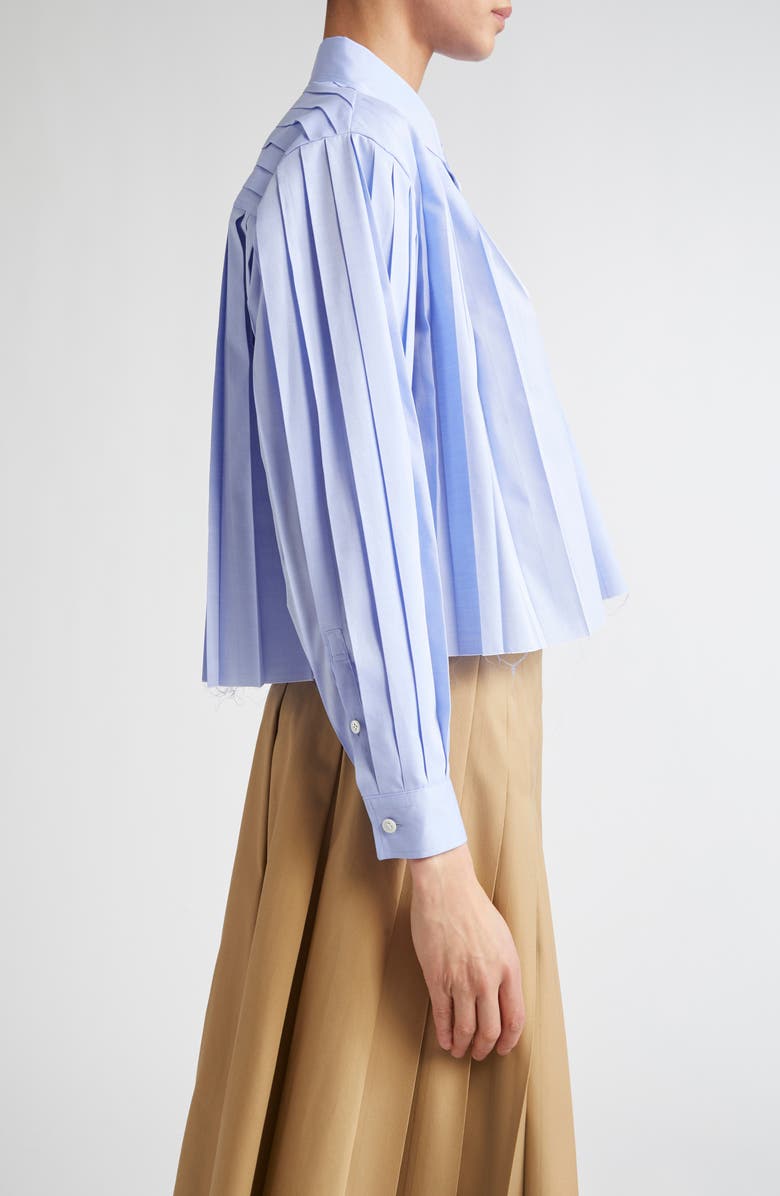 Undercover Pleated Raw Hem Crop Button-Up Shirt, Alternate, color, 