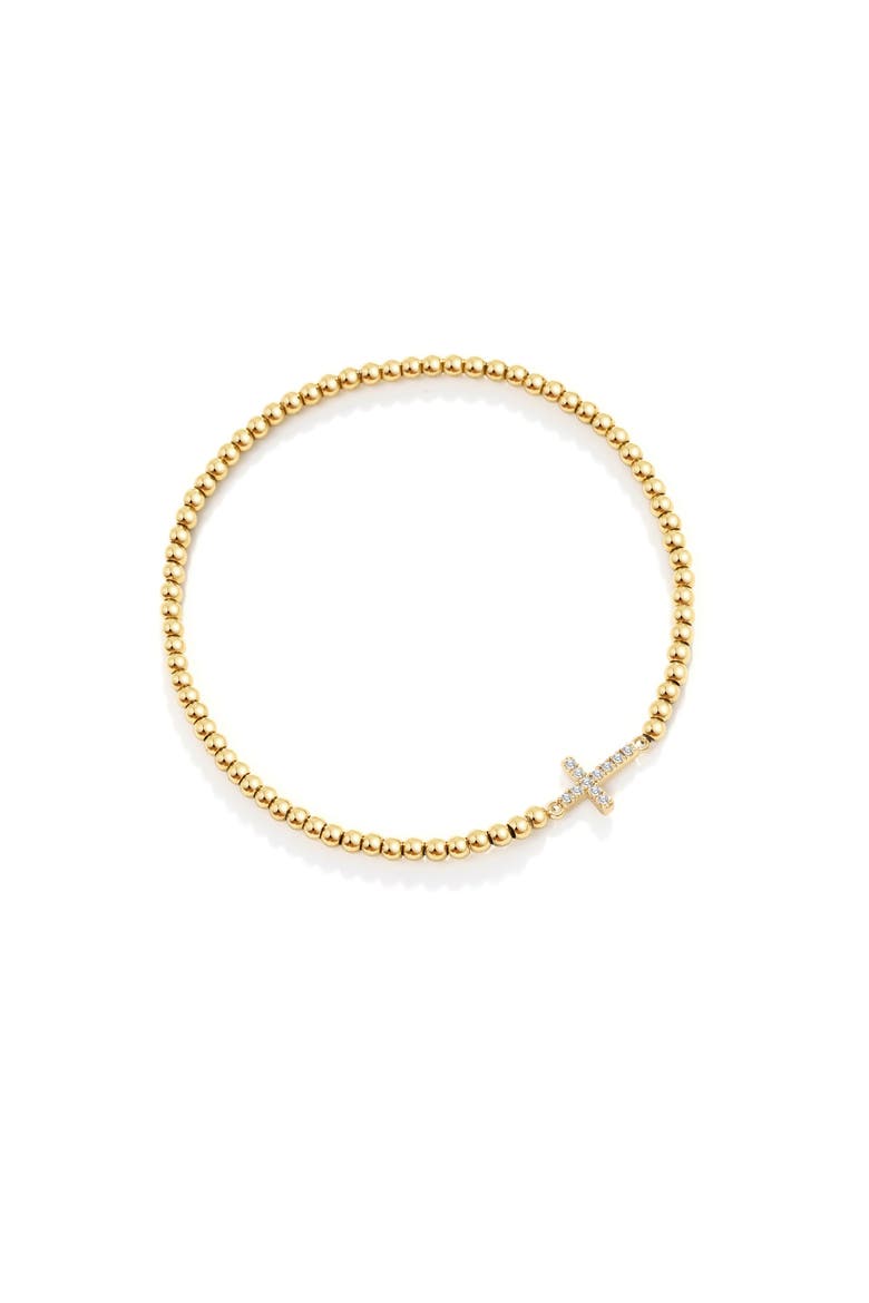 Gold Beaded Cross Stretch Bracelet, Main, color, Gold
