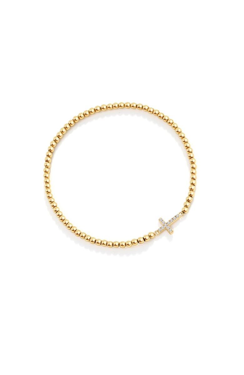 Mint & Lily Gold Beaded Cross Stretch Bracelet, Main, color, Gold