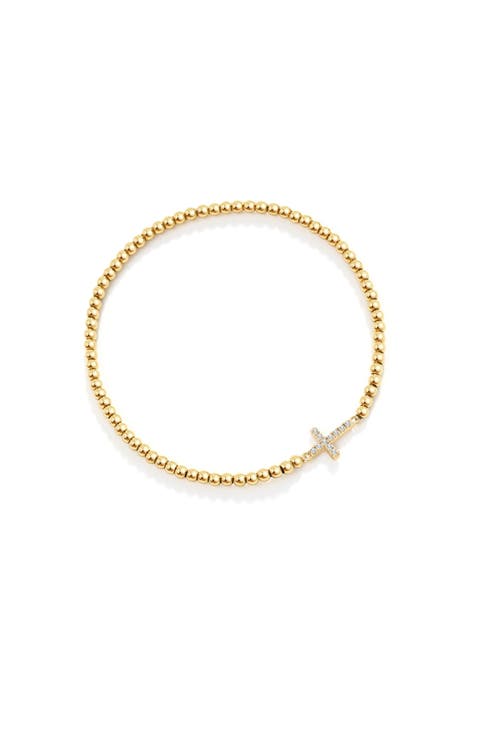 Gold Beaded Cross Stretch Bracelet