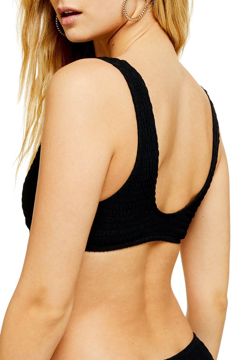 Topshop Tortoiseshell Ring Smocked Bikini Top, Alternate, color, 