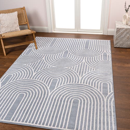 Jonathan Y Ariana Midcentury Art Deco Striped Arches Two-tone High-low Area Rug In Blue/white