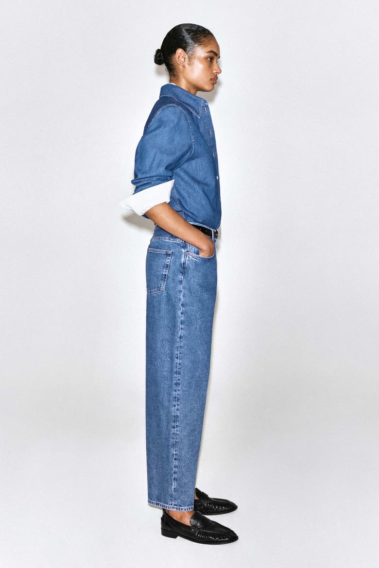 Longline Denim Shirt, Alternate, color, BLUE