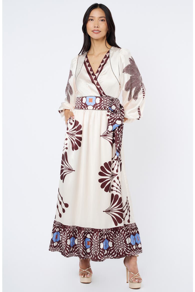 Willow Print Long Sleeve Satin Maxi Dress, Alternate, color, CREAM MULTI