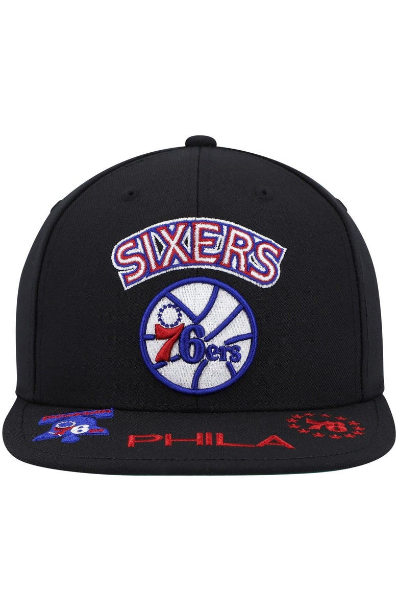 Mitchell & Ness Men's Mitchell & Ness Black Philadelphia 76ers Hardwood Classics Front Loaded Snapback Hat, Alternate, color, Black