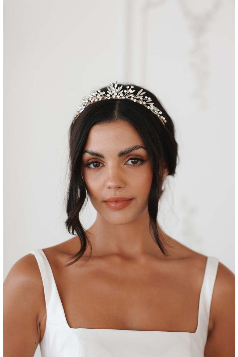 Rosamonde Crystal Tiara, Alternate, color, Gold