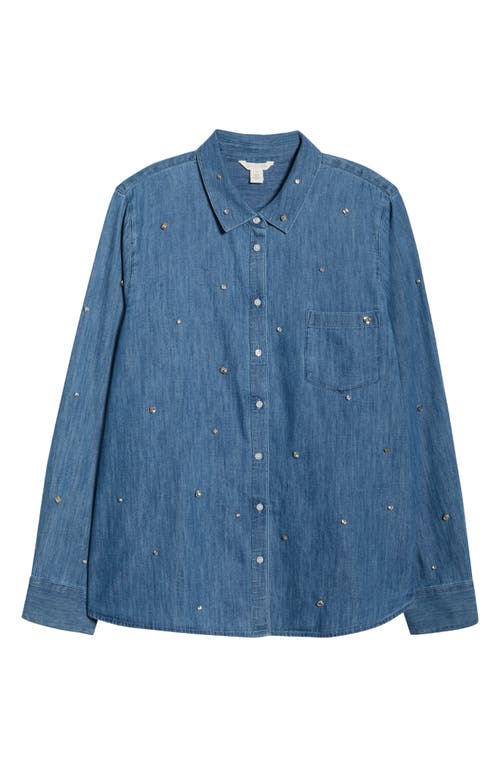 Caslonr Caslon(r) Crystal Embellished Chambray Button Front Shirt In Blue