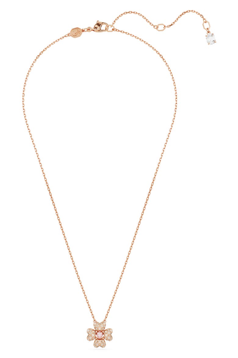 Idyllia Crystal Pavé Clover Pendant Necklace, Alternate, color, WHITE/ ROSE GOLD