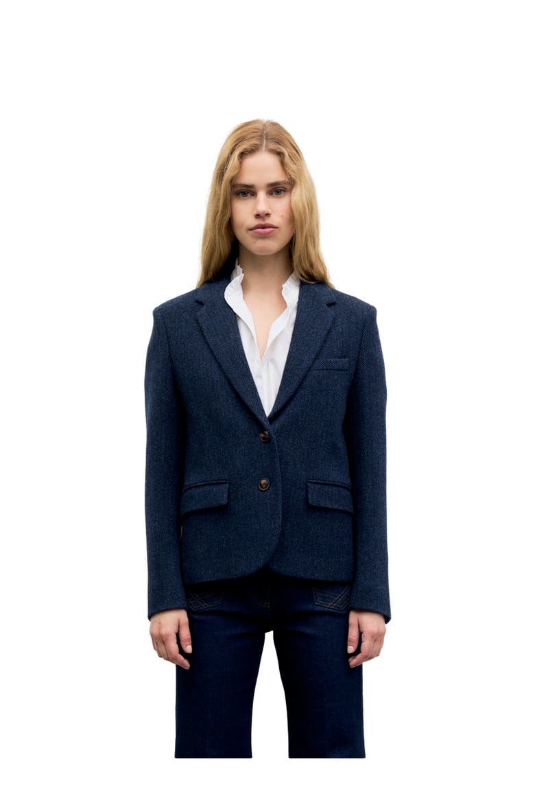 Juliet Herringbone Wool Blazer, Main, color, Navy Blue