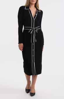 Ellen Tracy Tipped Long Sleeve Shirtdress
