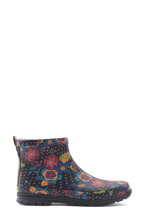Western Chief Boho Bloom Faux Fur Lined Short Rain Boot In Black