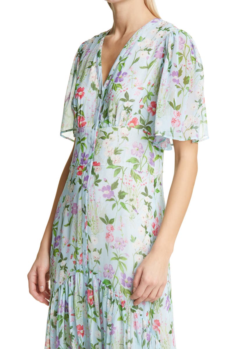 byTiMo Floral Flounce Hem Button Front Georgette Maxi Dress, Alternate, color, 