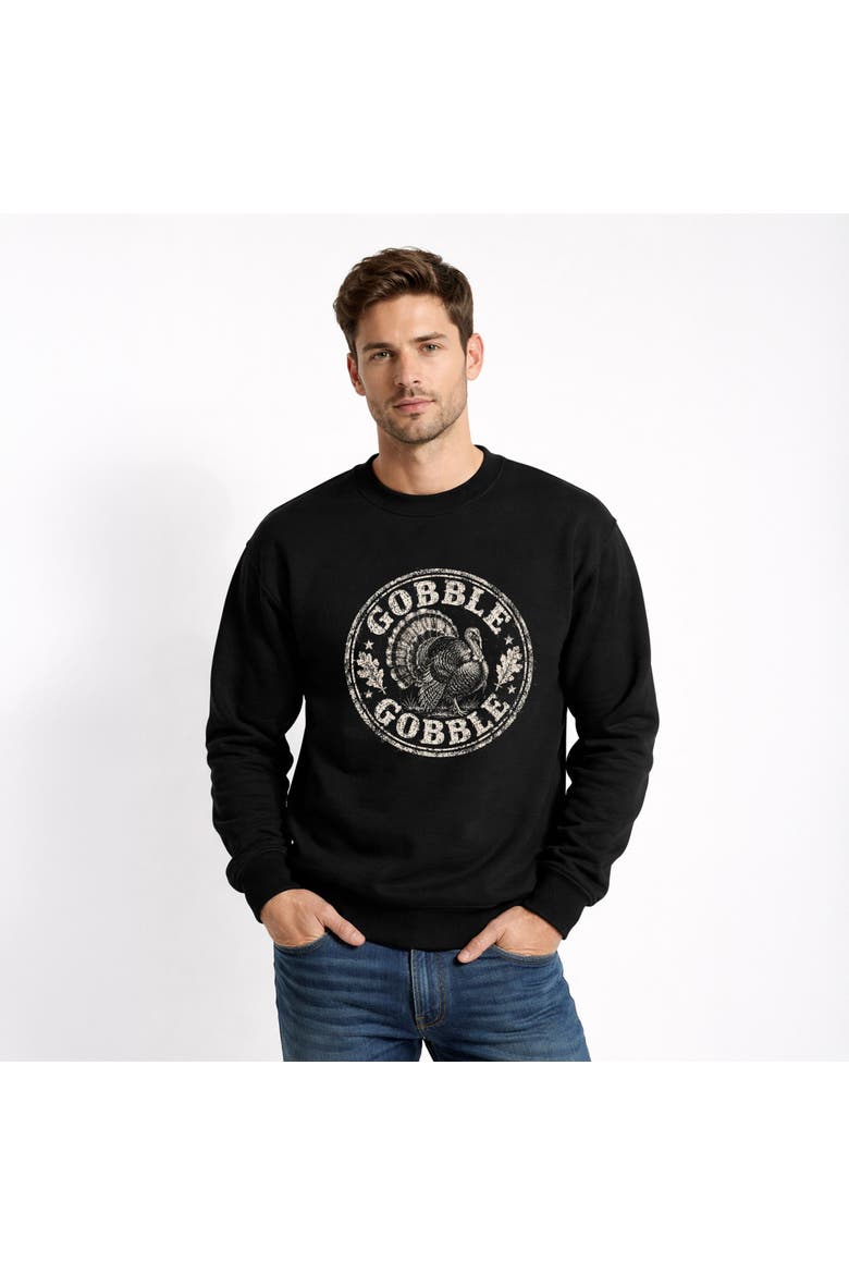 Gobble Gobble Turkey Circle Sweatshirt, Main, color, Midnight