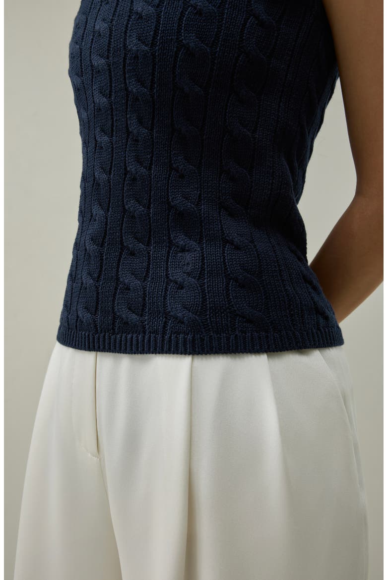 Silk-Cotton Cable-Knit Tank, Alternate, color, Navy Blue