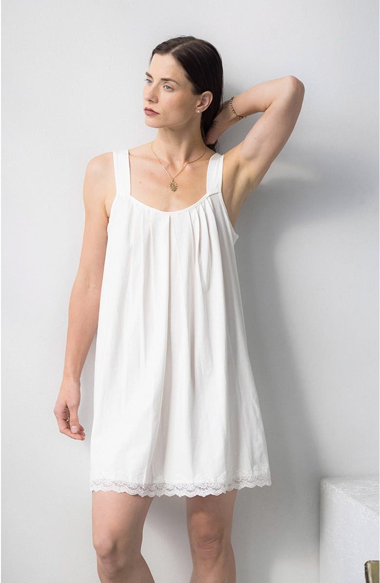 SALUA Olympia Pima Cotton Nightie with Lace Hem, Main, color, White