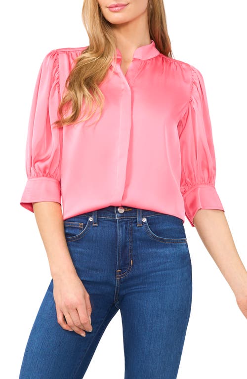 Cece Ruched Sleeve Hidden Placket Top In Confetti